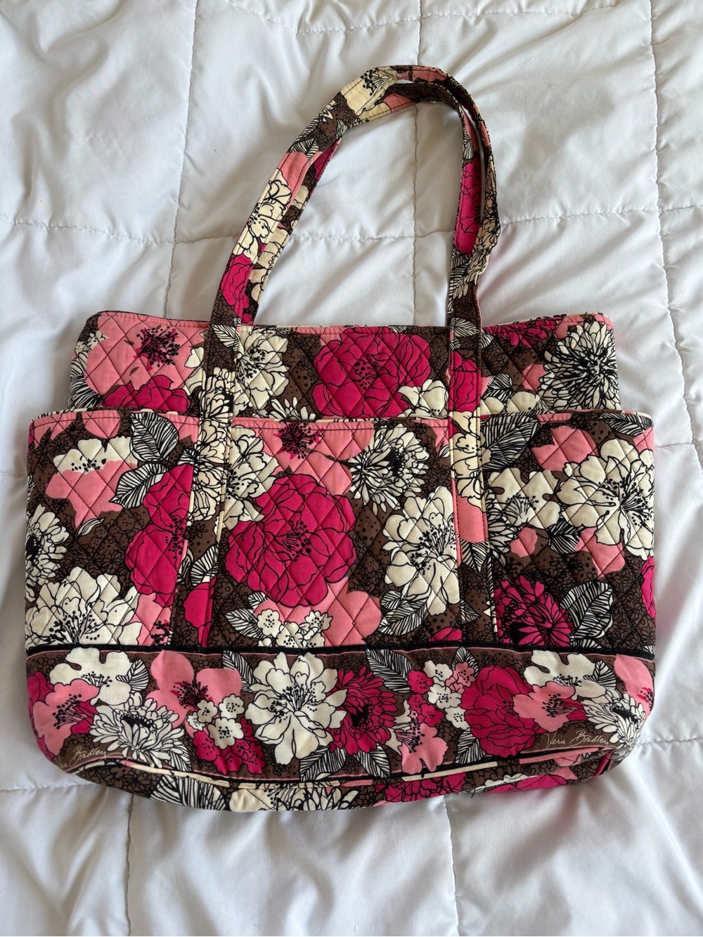 Vera Bradley Make Me Blush Tote Bag Pink Brown Floral Quilted Shoulder Retired